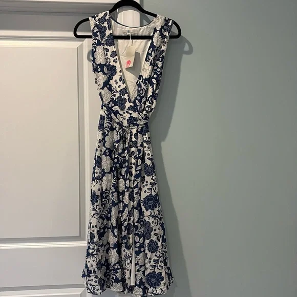 Boden Dress NWT Allyson silk wrap dress US 8 blue white floral print - Picture 2 of 9